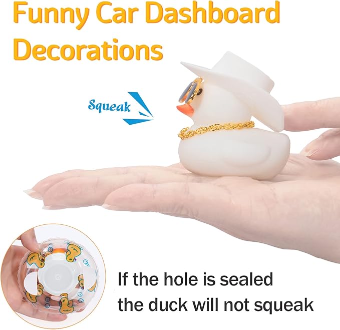 wonuu 2Pcs Car Dashboard Decorations Color Ducks, Rubber Duck for Car Ornament Accessories with Mini Hat Sunglasses Necklace and Swim Ring, A_Pink&White Duck+Pink Cowboy&White Cowboy