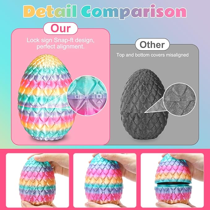 Dragon Eggs with Dragon Inside, 3D Printed Surprise Funny Gifts for Kids, Articulated Dragon Fidget Toys for Adults, Executive Desk Toys Office Room Décor (Pastel Rainbow, M-Size)