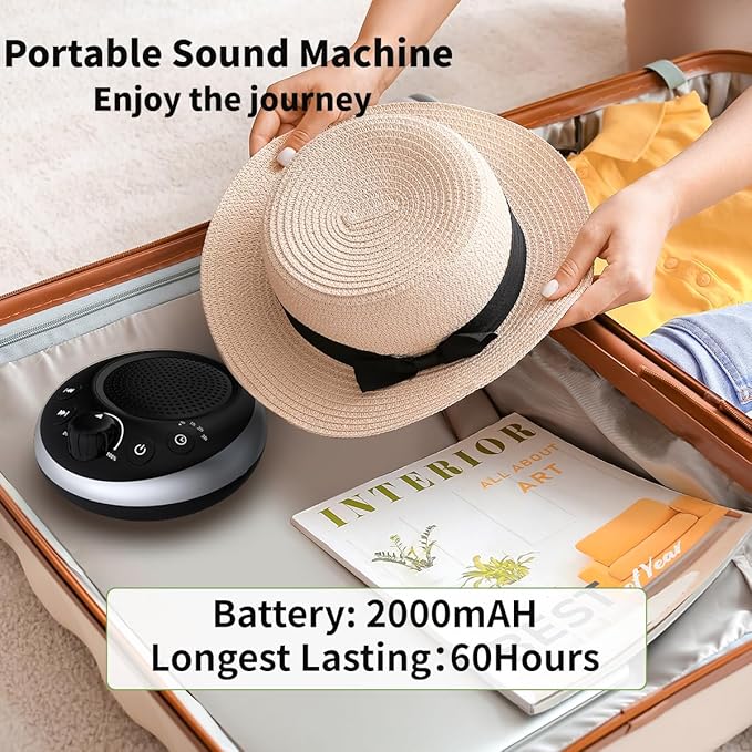 Rechargeable Portable Brown Noise Machine 2000mAH Large Battery Sound White Noise Machine 30 Soothing Sounds for Baby Kids Adults Sleep Machine Auto-Off Timer for Travel Camping and Home