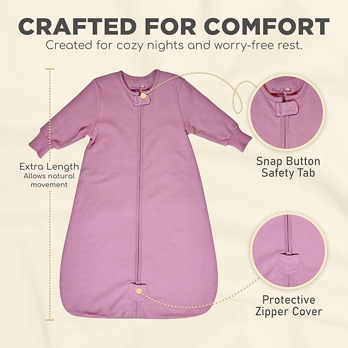 Mama Cheetah Baby Sleep Sack with Sleeves, 0.5 TOG Organic Cotton Wearable Blanket and Two-Way Zipper, Swaddle Transition Long Sleeve Sleeping Bag for Newborn Infant Toddler, 0-6 Months