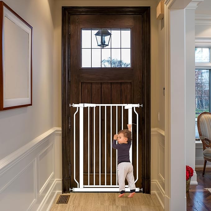 Extra Tall 40.55" Gate, 73.62-80.70" Extra Tall and Wide Dog Gate,Extra Wide Baby Gates Pressure Mounted Walk Through for Doorways,Stairs, Kitchen White