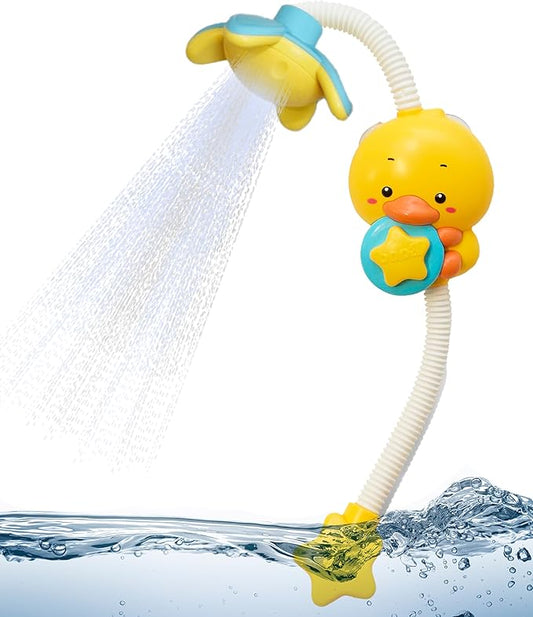 Yellow Duck Water Spray Suction Cup Toddler Bath Toy for Boys and Girls - 18+ Months and Up - Features Waterproof Recycling Water Pump with Multi-Spray Modes for Bathtime Water Play in Bathtub