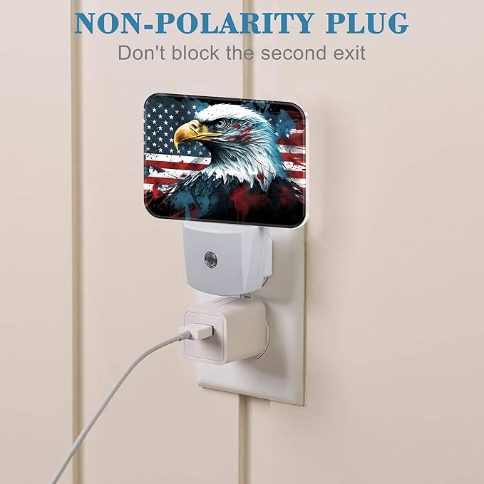 American Flag and Bald Eagle Night Light for Kids, USA Flag LED Night Light Plug into Wall with Dusk to Dawn Sensor for Girls Boys Women Men Bedroom, Hallway, Kitchen, Bathroom, Stairs Decor