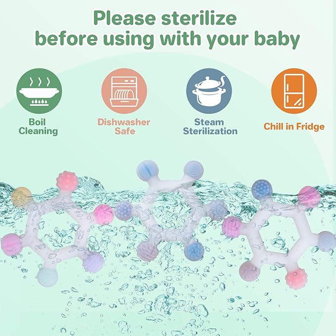 3 Pack Baby Teething Toys, BPA-Free Silicone Baby Teether Toys Teething Relief, Chew Toy for Babies 6-24 Months (Colorful)