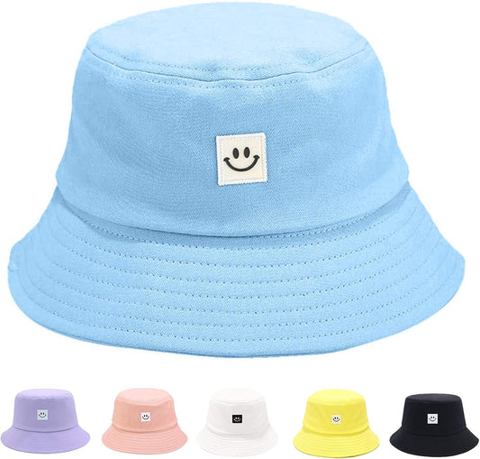 Kids Sun Hat Smile Face Bucket Hat for Girls Boys Summer Sun Protection Cotton Unisex Beach Cap