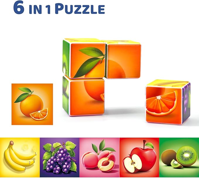 Magnetic Blocks Toddler Toys, 1.65 inch Large Building Cubes for Kids Boys & Girls Age 1+, Fruit Magnet Puzzle Cubes, Preschool Educational Brain Teaser Toys
