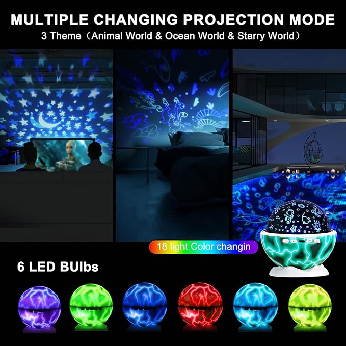 Night Light for Kids, Night Light Projector with 3 Films Stars,Oceans,Dinosaurs,360° Rotation Ceiling Projector Kids Night Lamp Rechargeable,Birthday Christmas Fun Gifts for 1-6-14 Year Old Girls Boys