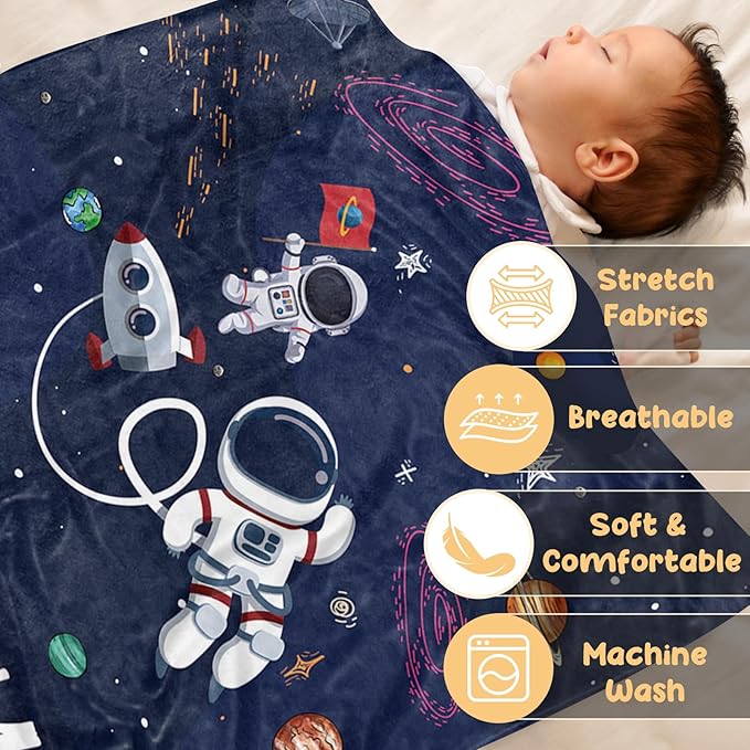 Custom Baby Blanket, Personalized Baby Blankets with Name for Boys Girls, Flannel Double Layer Dotted Backing Receiving Swaddle for Infant Toddler, Customized Gift, Astronaut Pattern(47"x60")