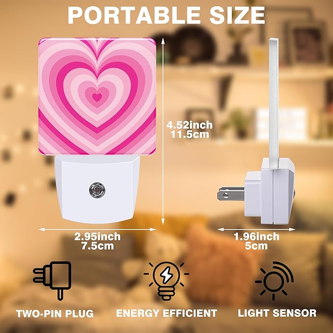 Night Light Pink Heart Night Lights Plug into Wall Smart Dusk to Dawn Sensor 0.5W Energy Efficient Led Lamp for Men Women Bedroom Bathroom Hallway Stairway Decor