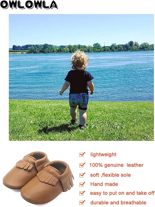 OWLOWLA Baby Moccasins Soft Sole Leather Baby Shoes Infant Toddler Pre-Walker Shoes Baby Boy Girl