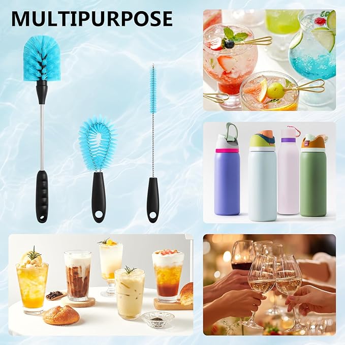 Water Bottle Cleaning Kit Compatible with Owala Bottle Brush and Straw Cleaner 3 Set Extra Long Handle Reusable