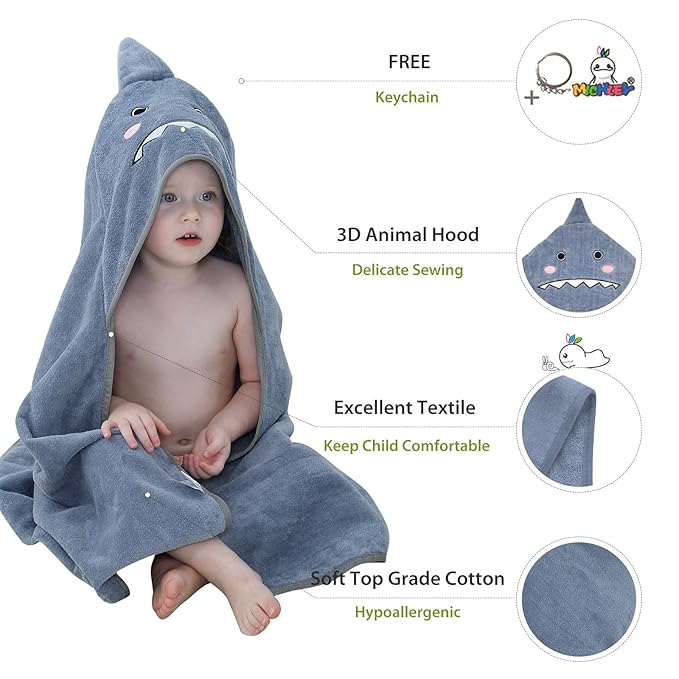 MICHLEY Unisex Baby Animal Hooded Bath Towel Soft Cotton Beach Swimming Bathrobe for 0-6T, Grey