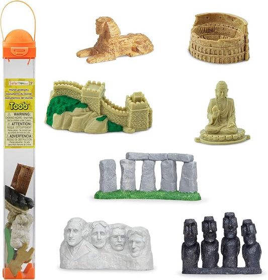 Safari Ltd. World Landmarks TOOB - 7 Figurines: Mount Rushmore, Great Wall, Easter Island heads, Colosseum, Sphinx, Stonehenge - Educational Toy Figures For Boys, Girls & Kids Ages 3+
