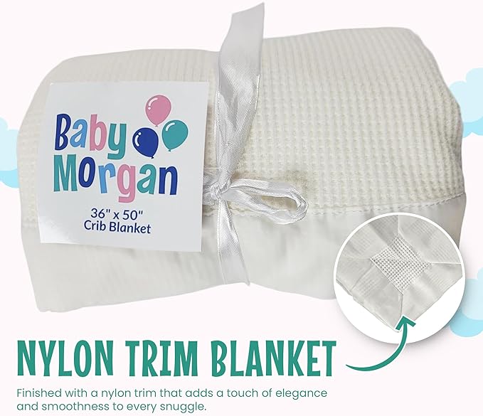 Blankets - Thermal Waffle Warm Baby Blanket for Crib - Soft and Cozy Baby Crib Blanket for Nursery, Stroller, or Naptime Comfort - Ideal Shower Gift - White, Nylon Trim (36" x 50")