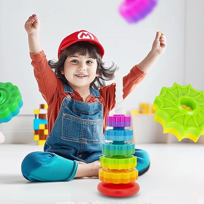 Baby Spin Stack Toy, Premium Stacking Toys for Kids, Spinning Stacking Toy for Babies and Toddlers, Educational Toddler Learning Toy,Autism Spin Stack Toys,Rainbow Spinning Wheel Toys
