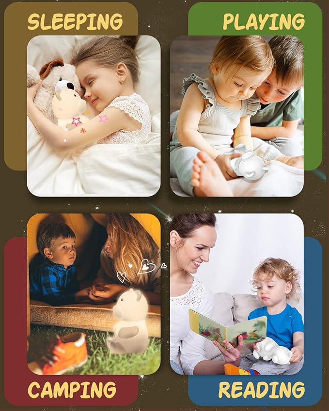 Night Light for Kids, Rechargeable Dimmable Silicone LED Nightlight with 7 Colors, Baby Nursery Night Lamp, Touch Squishy Lamp, Cute Gifts for Girls, Boys, Toddler Room Decor, Bear