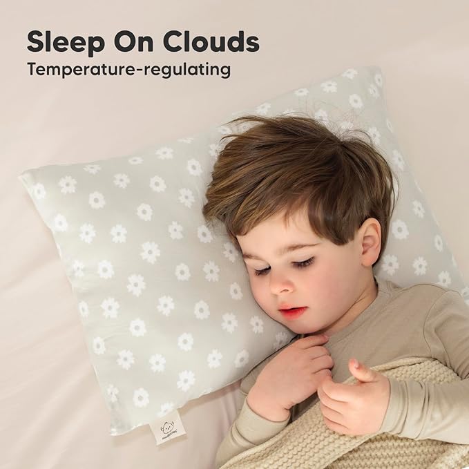 Toddler Pillow with Pillowcase - 13x18 My Little Cuddly Pillow, Viscose Derived From Bamboo Nursery Toddler Pillows for Sleeping,Kids Pillow,Small Travel Pillows,Mini Toddler Bed Pillow (Meadow)