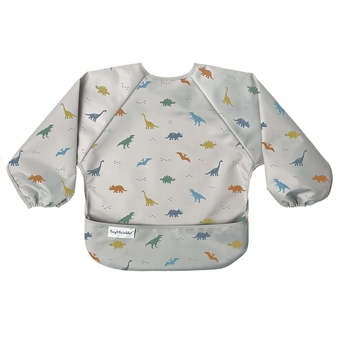 Tiny Twinkle Long Sleeve Bib for Babies & Toddlers – Waterproof Smock Bib for Eating – Machine Washable & Mess-Proof, Baby Feeding Essential & Shower Must-Have(Dinosaur, 2-4Y)