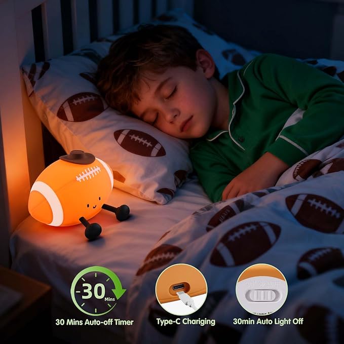 YISUN Football Night Light, Soft Silicone Nursery Night Lamp, Rechargeable Dimmable Rugby Night Lights with Timer, Cute Night Lights for Kids Room Decor Birthday Christmas Gifts
