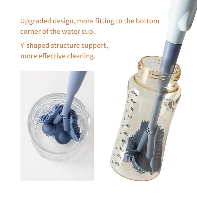 Chemimoso Cup Cleaning Brush, Silicone Baby Bottle Brush with Stand, Large Handle Water Bottle Brush Cleaner Set, with a Tiny Cup Lid Gap Cleaning Brushes Kit, Pawprint, Pink