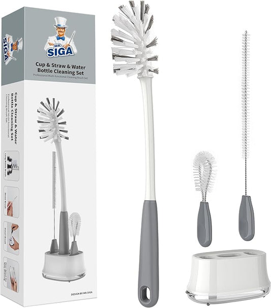 MR.SIGA Water Bottle Brush Cleaning Set with Storage Holder, Cleaning Brushes for Tumbler, Straw, Baby Bottles, Drinking Glasses