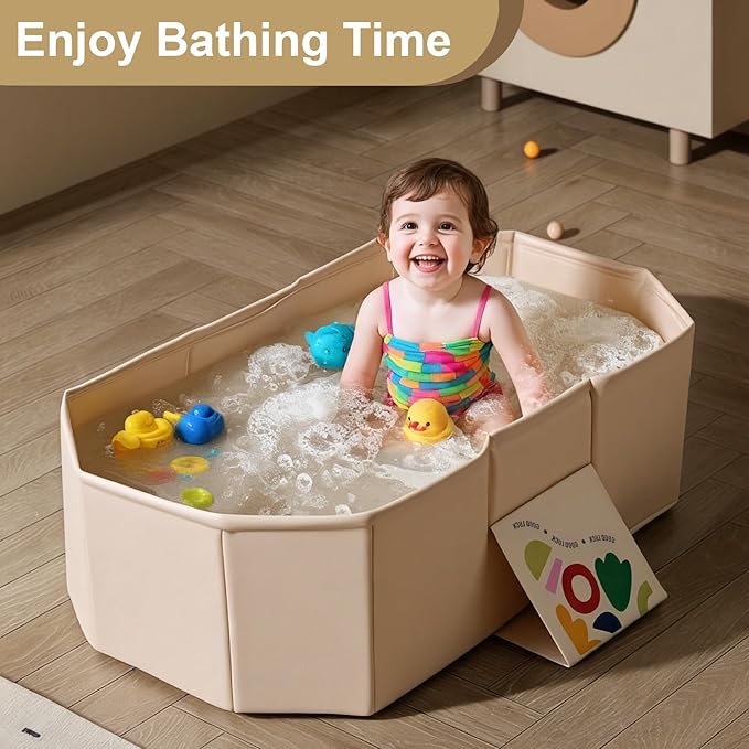 Baby Foldable Bathtub, Baby Bath Tube with Non-Slip Base Portable Baby Tube for Newborn to Toddler