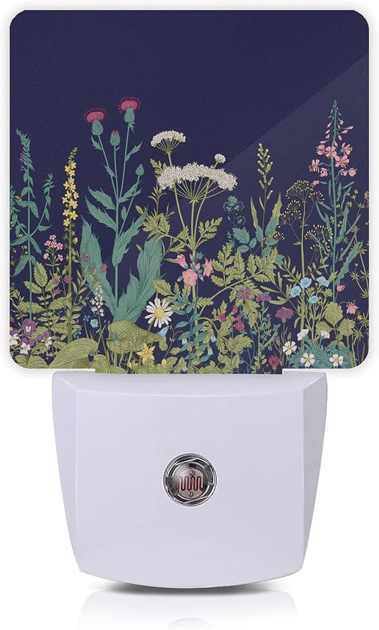Herbs and Wild Flowers Night Light,Night Lights Plug into Wall 0.5W Sleep Friendly for Boys Girls Led Night Light Dusk to Dawn Sensor Nightlight for Stairway/Hallway/Bedroom