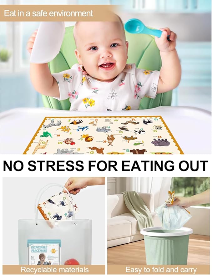 45 Pack Sticky Disposable Placemats for Baby & Toddlers,Toddler Placemat 12"x18" Kids Table Mat for Party, Picnic Table, Restaurants Dining Table Travel Essentials for Toddlers with 3 Designs
