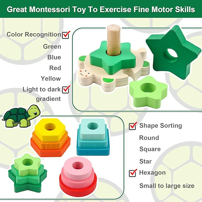 WOOD CITY Stacking Toys for Toddlers 1-3, Montessori Shape Sorter Baby Toys 12-18 Months, Wooden Block Educational Puzzle Toys for Boys Girls 1 2 3 4 Year Old Preschool Learning Gifts