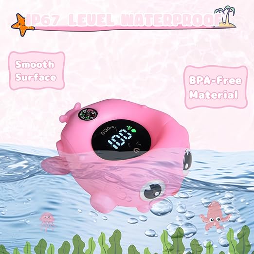 TKY Baby Bath Thermometer with Floating Toys - Digital Water & Room Temperature Monitor, Rechargeable Thermometer with Alerts for Newborn Bath Essentials, Infant Safety
