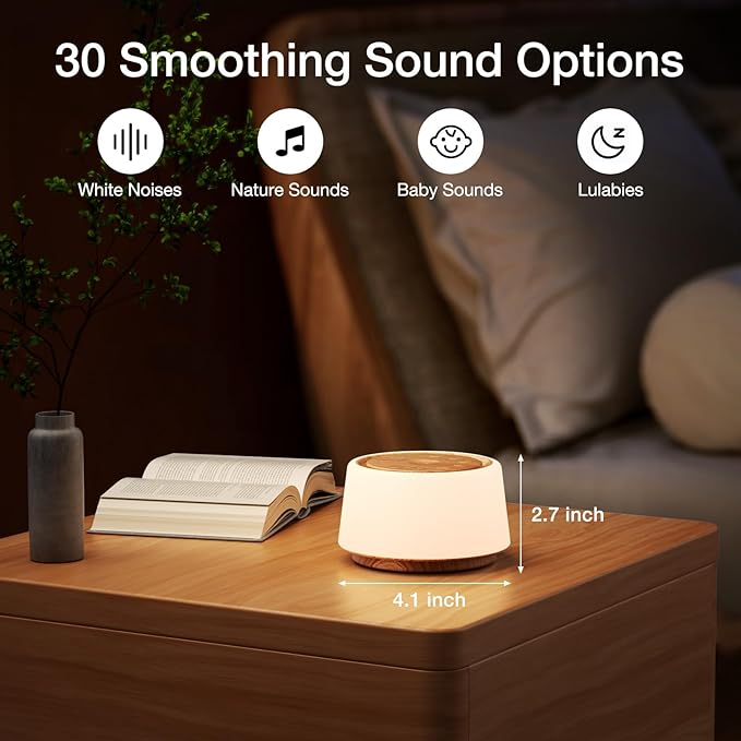 White Noise Sound Machine | White Noise Machine for Sleep | 30 Soothing Sounds | 10 Colors Night Light | Portable Sound Machine for Home Travel(Wood Grain)