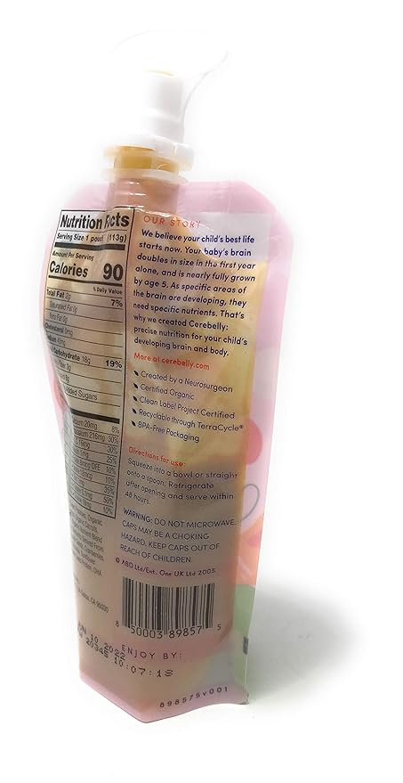 Cerebelly Organic Baby Food Pouches – Organic Sweet Potato Peach Pouch Protein, Healthy Fats, Non-Gmo Baby Food Meals 4 Ounce Bpa-Free Toddler Purees, 1 Count