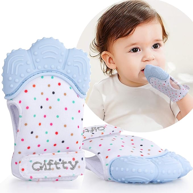 Giftty Teething Mitten Chew Mitt Baby Teether Glove - Self Soothing Teether, Teething Pain Relief Soothing Toy, Prevent Scratches - For 0-6 Months