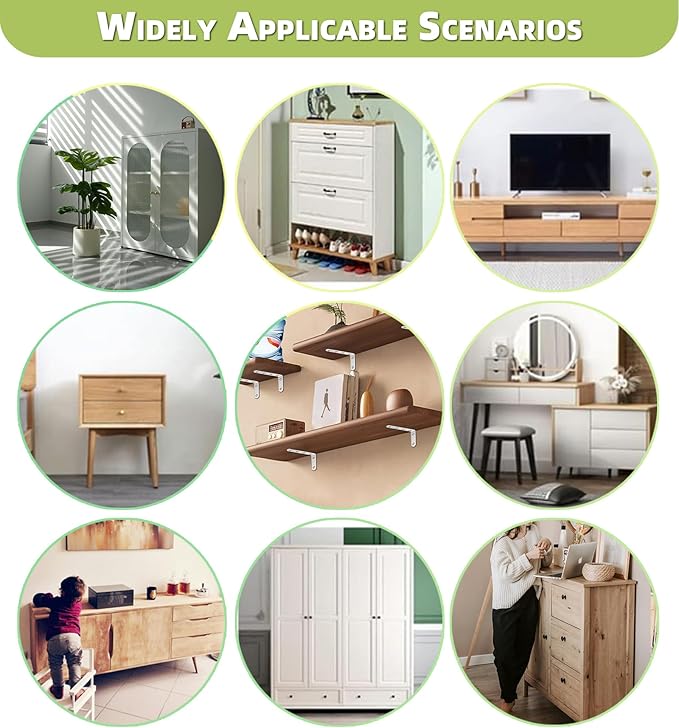 Furniture Anchors, Anti Tip Wall Anchors for Baby Proofing, Cabinet Safety Locks, Prevent Falling Furniture (4 Items)