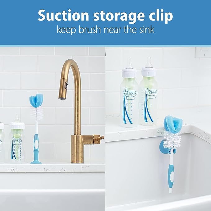 Dr. Brown's Baby Bottle Cleaning Brush with Sponge and Scrubber - Blue - 3-Pack