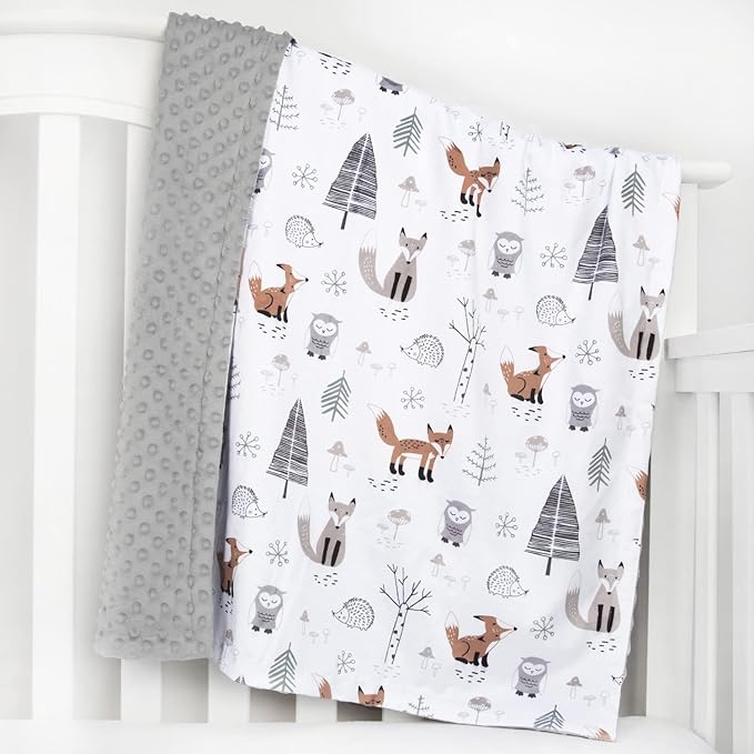 HOMRITAR Baby Blanket for Boys Girls Soft Plush Minky Blanket with Double Layer Dotted Backing for Toddler with Forest Foxes Multicolor Printed 30 x 40 Inch (75 x 100 cm)