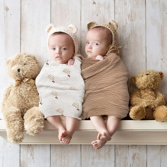 lulumoon Baby Muslin Swaddle Blankets: Soft Receiving Blanket for Newborn - Cotton Swaddling Blanket for Neutral 3Pack(Rainbow Brown)