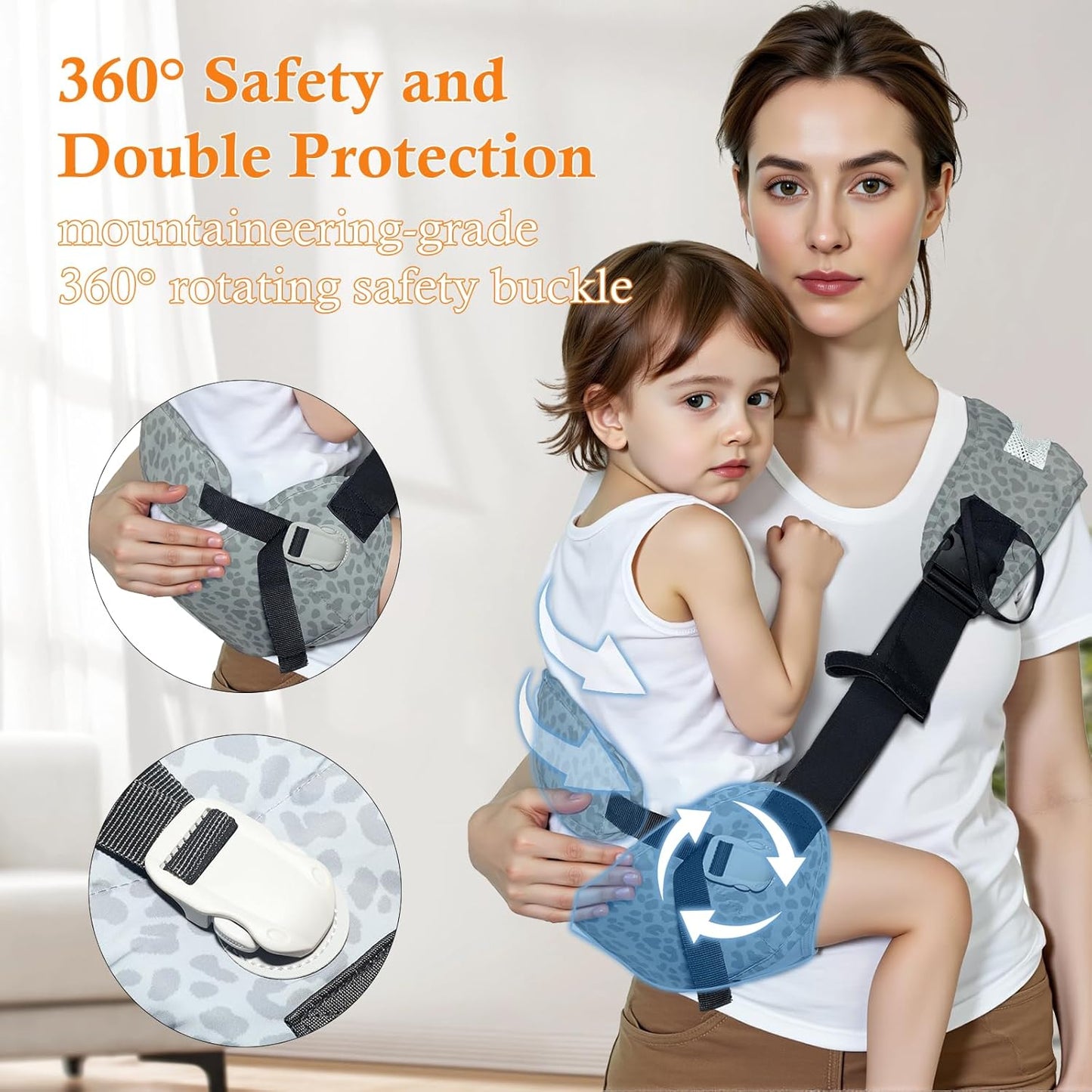 Baby Carrier Newborn to Toddler-Adjustable Baby Sling Carrier,Toddler Carrier for 25-60lbs,Comfortable Baby Sling for Hands-Free Carrying (Ash-Blue Leopard Print)