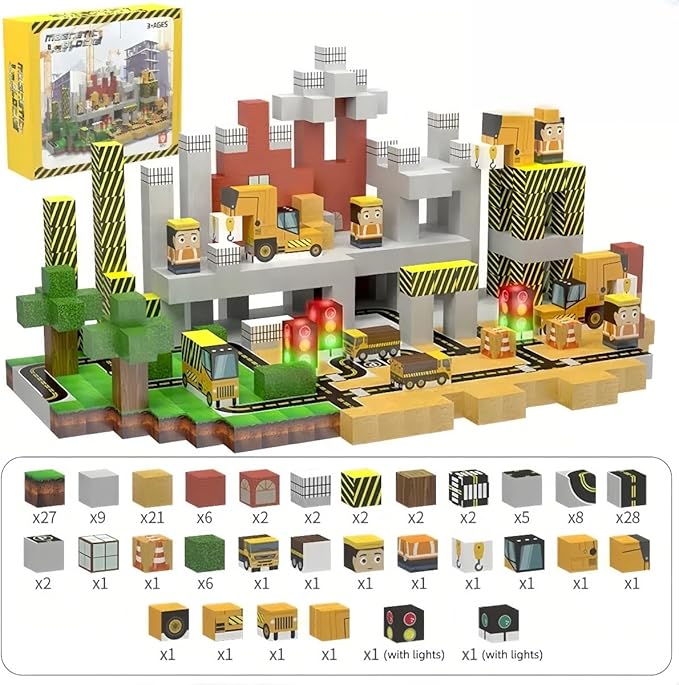 138 Pcs Magnetic Building Blocks, Enhance STEM Learning, Creative Play & Logical Thinking, Durable & Vibrant Color with Light Up Blocks, Ideal for Classroom & Screen-Free Entertainment (Engineering)