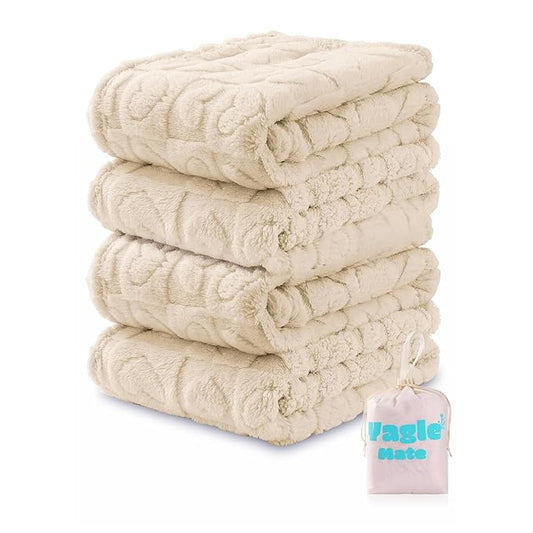 4 Pack Soft Newborn Fleece Baby Blanket for Girl, Crib Blankets with Checked Design Cute Samll Toddler Receiving Blanket for Baby Shower, 30”×40”, (Cream White)