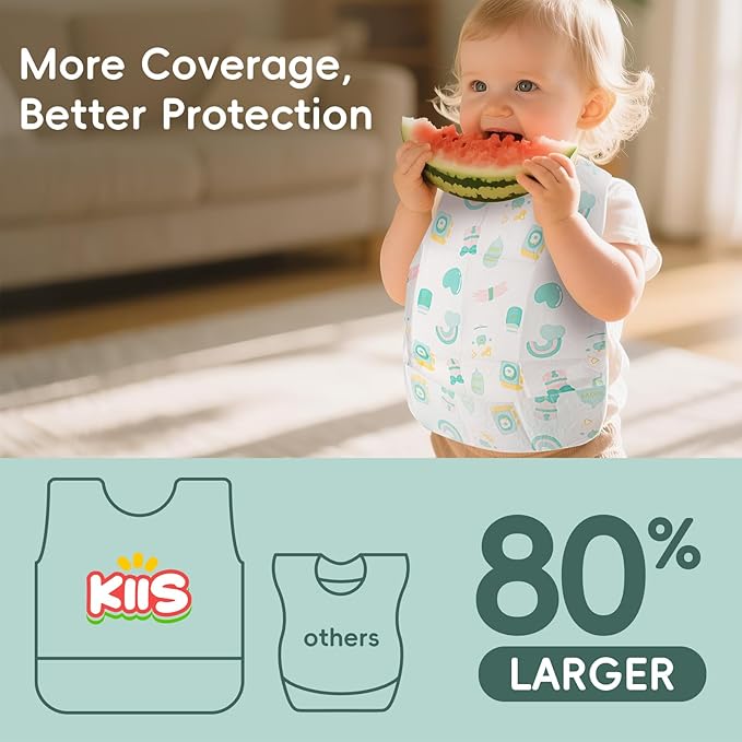 KIIS Disposable Baby Bibs for Travel - Waterproof Baby Smock Bibs for Eating, Toddlers & Kids - Travel & Daycare Essentials