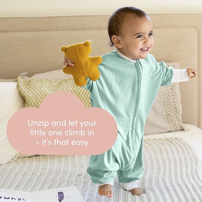 SleepingBaby Flying Squirrel Toddler Pajamas with Practical Zipper for Quick Diaper Changes and Travel Comfort - Mint - 2-3T