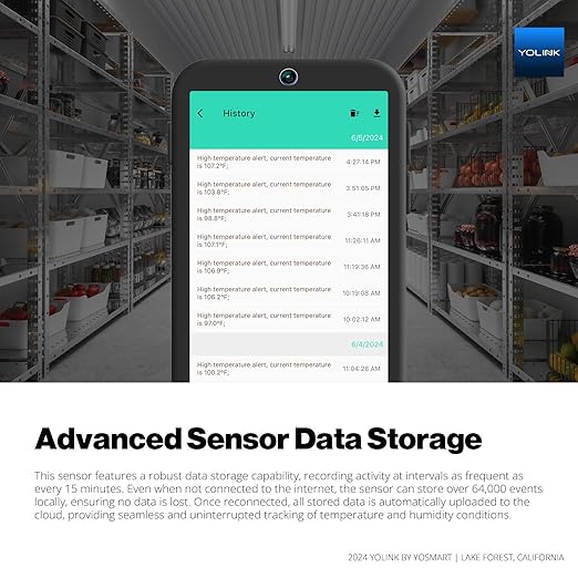 YoLink Indoor Hygrometer Thermometer, 2-Year Data Storage Export, Data loger, LoRa Tech, App Push, Email, SMS, Hub Required