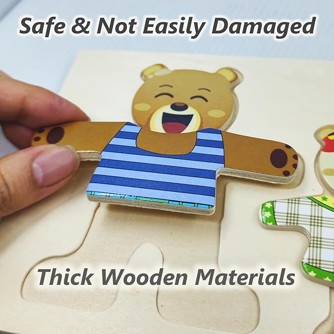Wooden Bear Family Dress-up Puzzle Box for Toddlers(72pcs),Change Clothes Puzzle Games, Preschool Learning Activities Toys for Kids Ages 3+