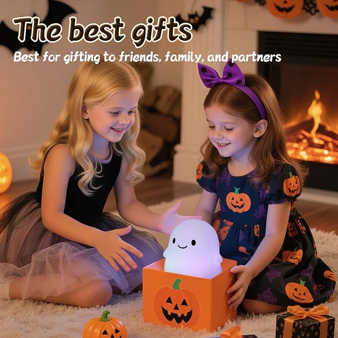 Ghost Night Light, Cute Ghost Decor Light Up Ghost Lamp - Color Changing Durable Kid-Safe Silicone, Long-Lasting Battery, USB Touch Control, Kids Halloween Gifts, Indoor Halloween Decor