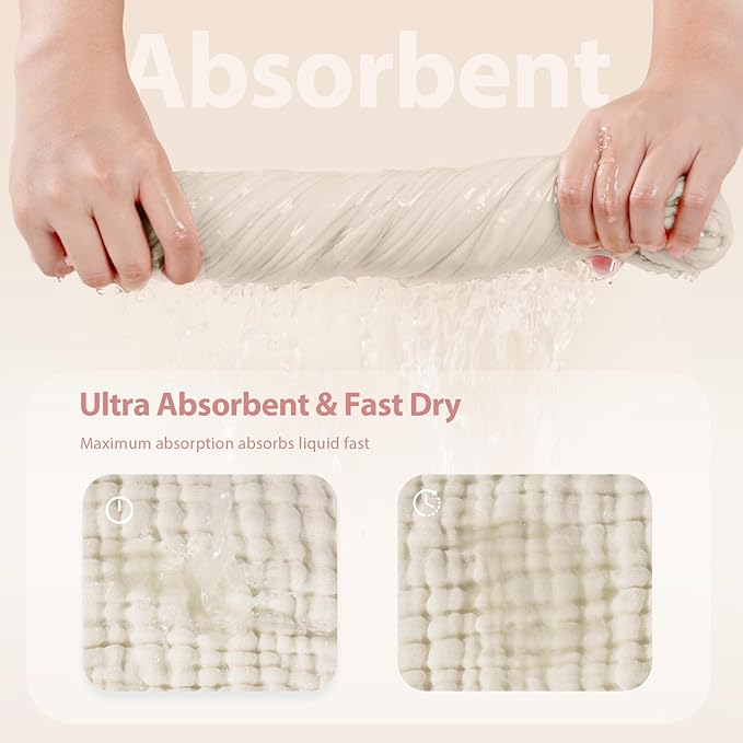 Hooded Baby Towels for Newborn - 2 Pack, 100% Muslin Cotton, Baby Bath Towels with Hood, Soft and Absorbent for Girls Infant, Toddler and Kids, Large 32x32 Inches, Newborn Essential