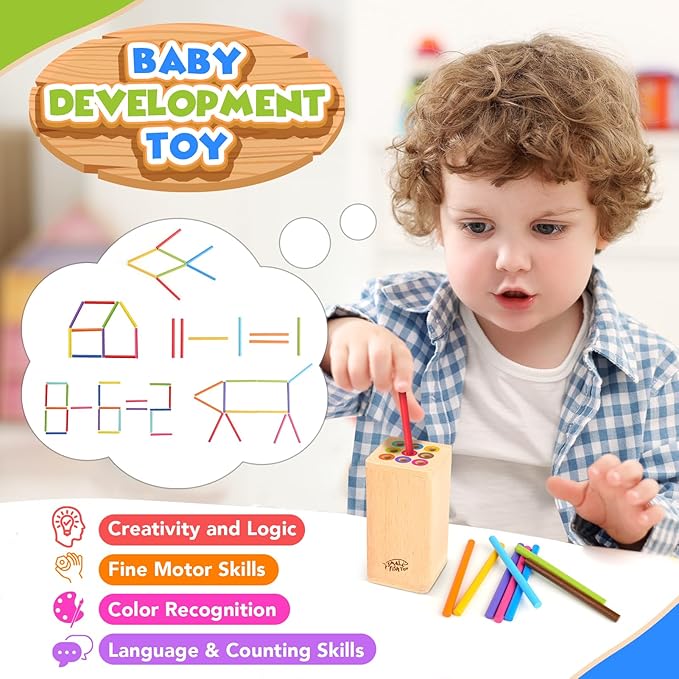 Montessori Toys for 1-3 Year Old: Wooden Learning Fine Motor Skills Toys for Toddlers, Color Sorting Sensory Fidget for Toddlers 1-3, Object Permanence Cause and Effect Boys Small Gifts 12 Month Old