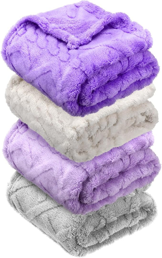 VitalCozy 4 Pcs Fluffy Baby Blanket Fleece 30" x 40" 3D for Boys Nursery Little Girl Infant or Newborn Receiving Swaddling Blankets(Purple Set)