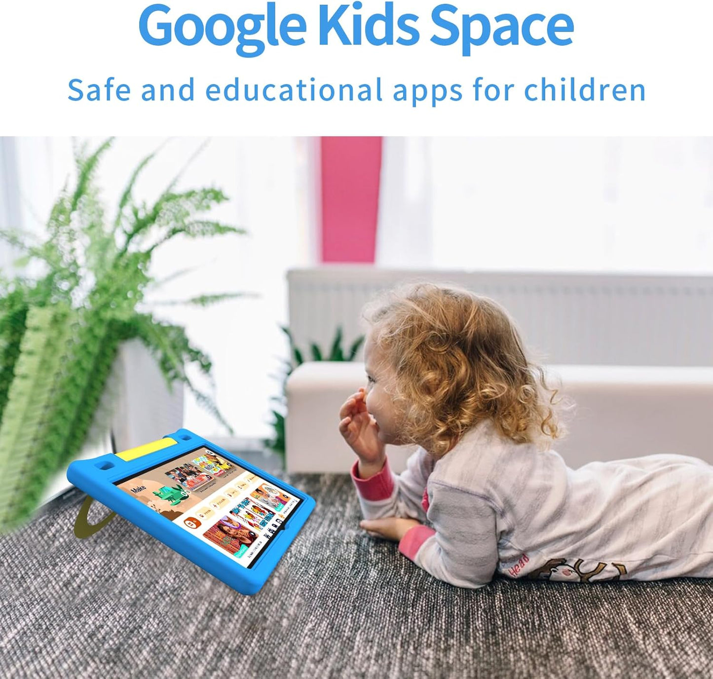 JREN Kids Table 10.1" ｜Android 14 Tablet for Kids｜64GB Storage｜Octa-Core｜WiFi ｜Cameras｜Parental Control｜Kids Content｜Case Included Great Gift for Children Ages 3-12 Years Old Blue