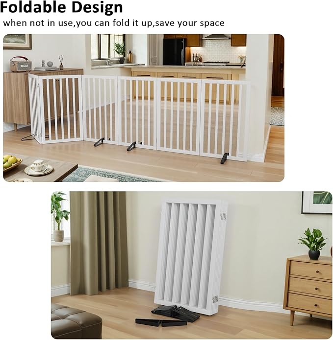 Dog Gate 32" Tall Freestanding Dog Gate for Doorways Foldable Pet Gate for Dogs Indoor (White,6 Panel)